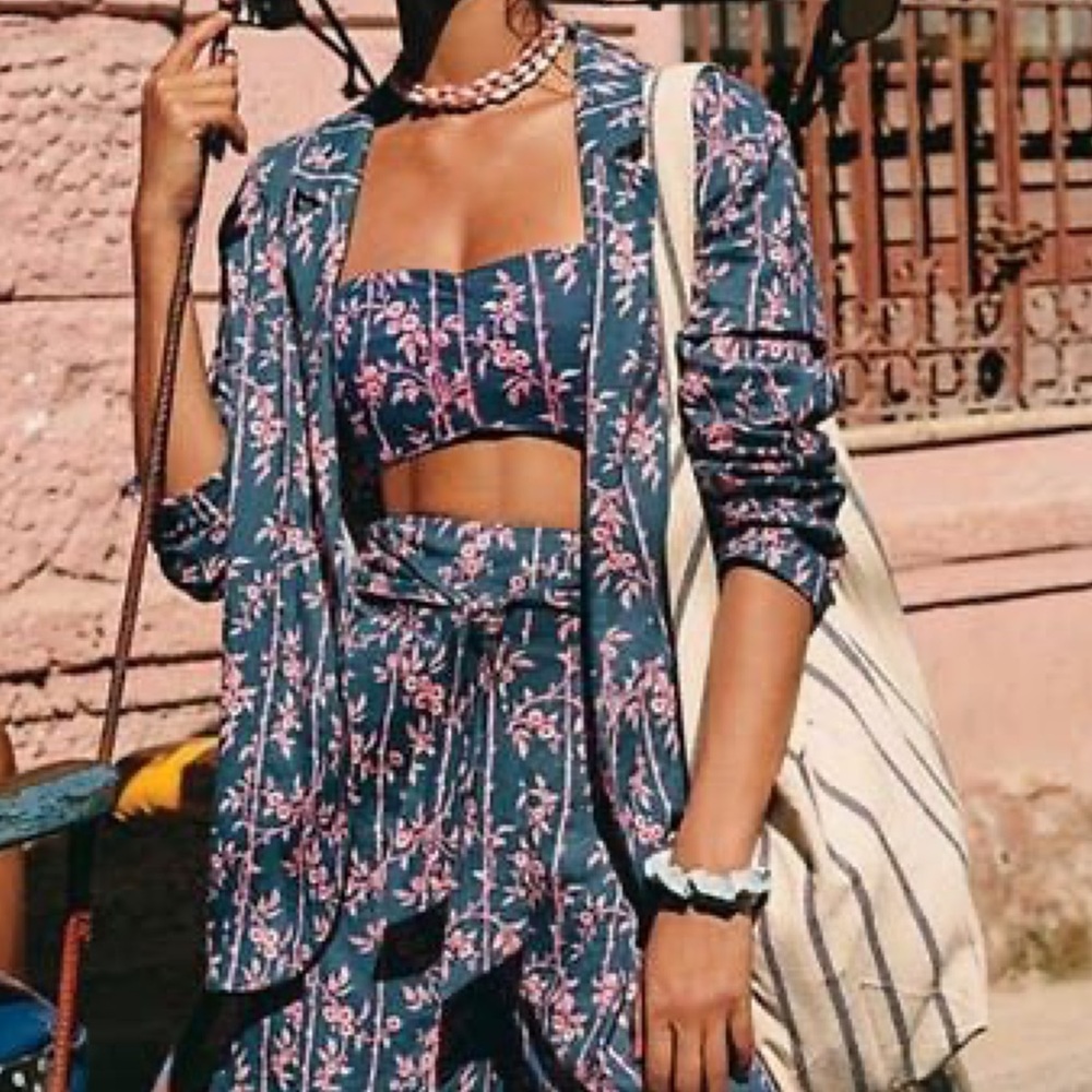 Free People Poolside 2 piece set in pacific ocean combo bandeau & jacket